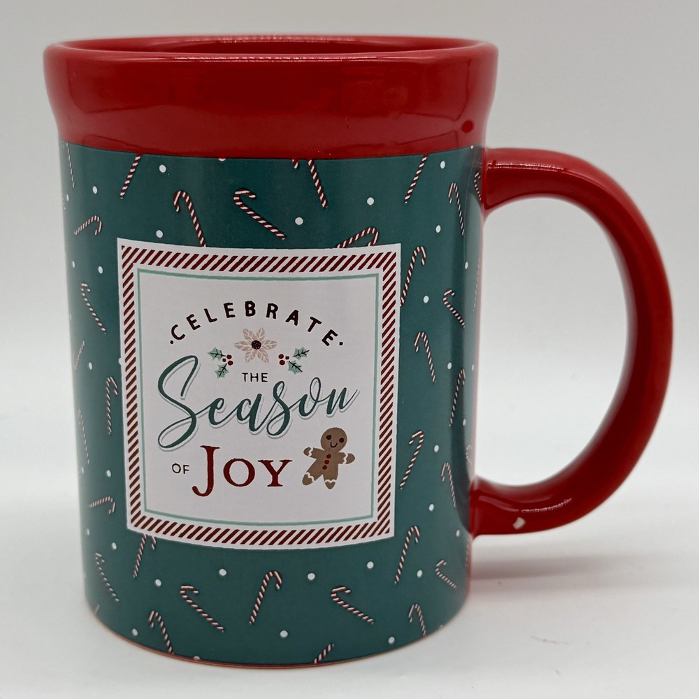 Celebrate the Season of Joy - Red & Green with Candy Cane Detail 15 oz. Mug